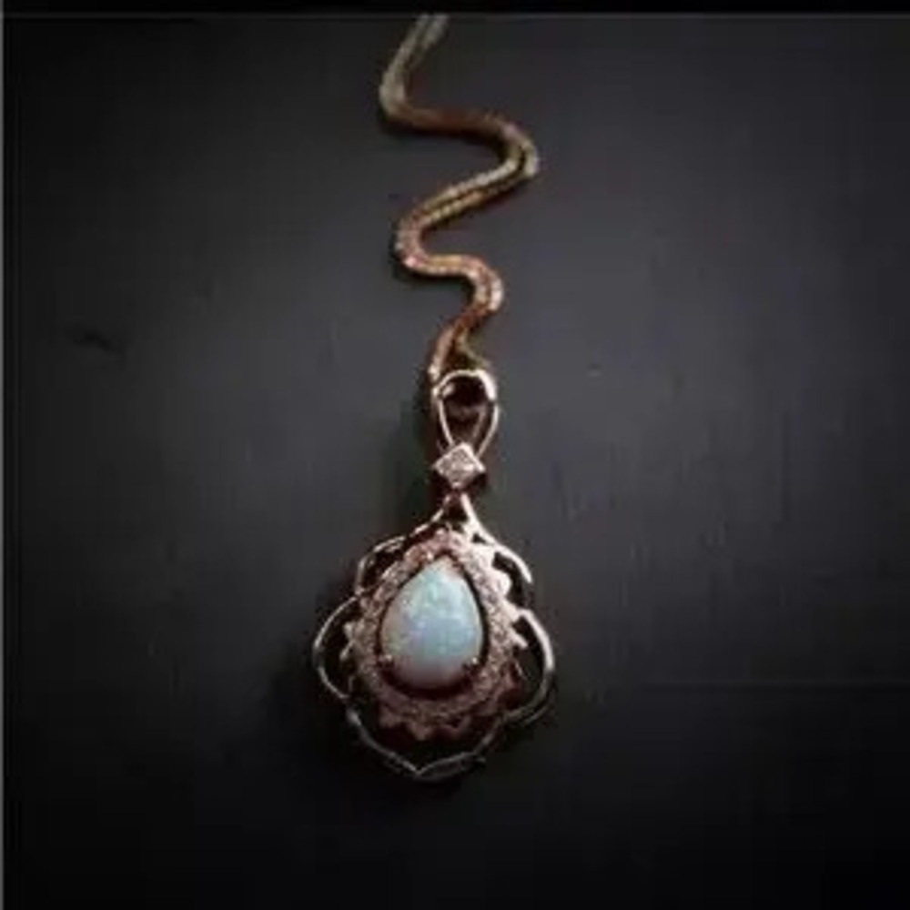 Rose Gold Cubic Zirconia Opal Necklace